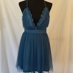 NWT Windsor Teal Mini Dress with Tulle (Medium)